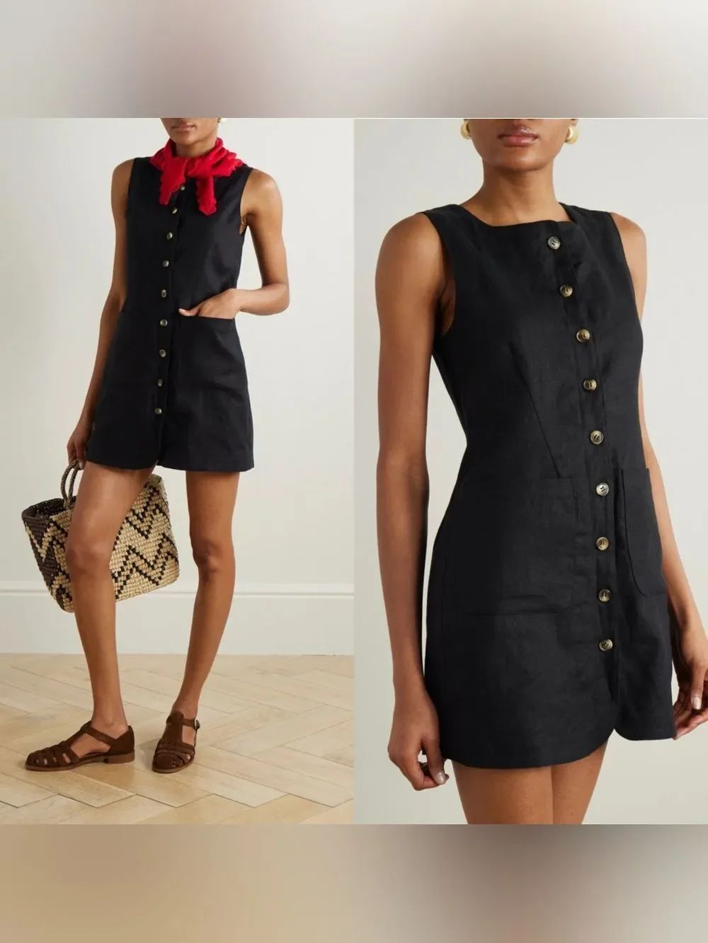 NWT POSSE EMMA Linen mini dress in black